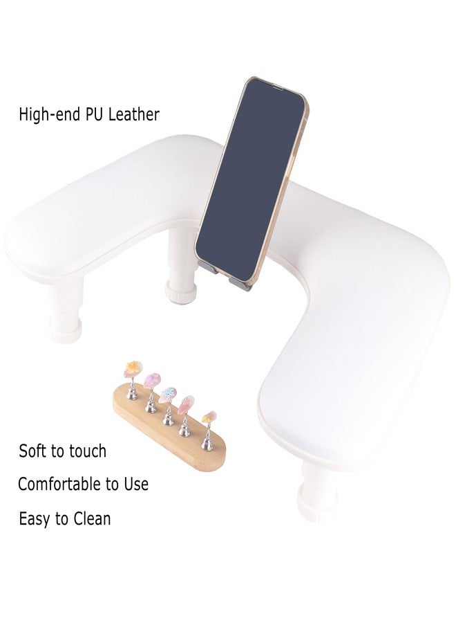 MZCMSL Manicure Arm Rest with Rotating Phone Holder for Nails Tech, U - Shaped Adjustable Nail Hand Rest Stand PU Leather (White) - Image 4